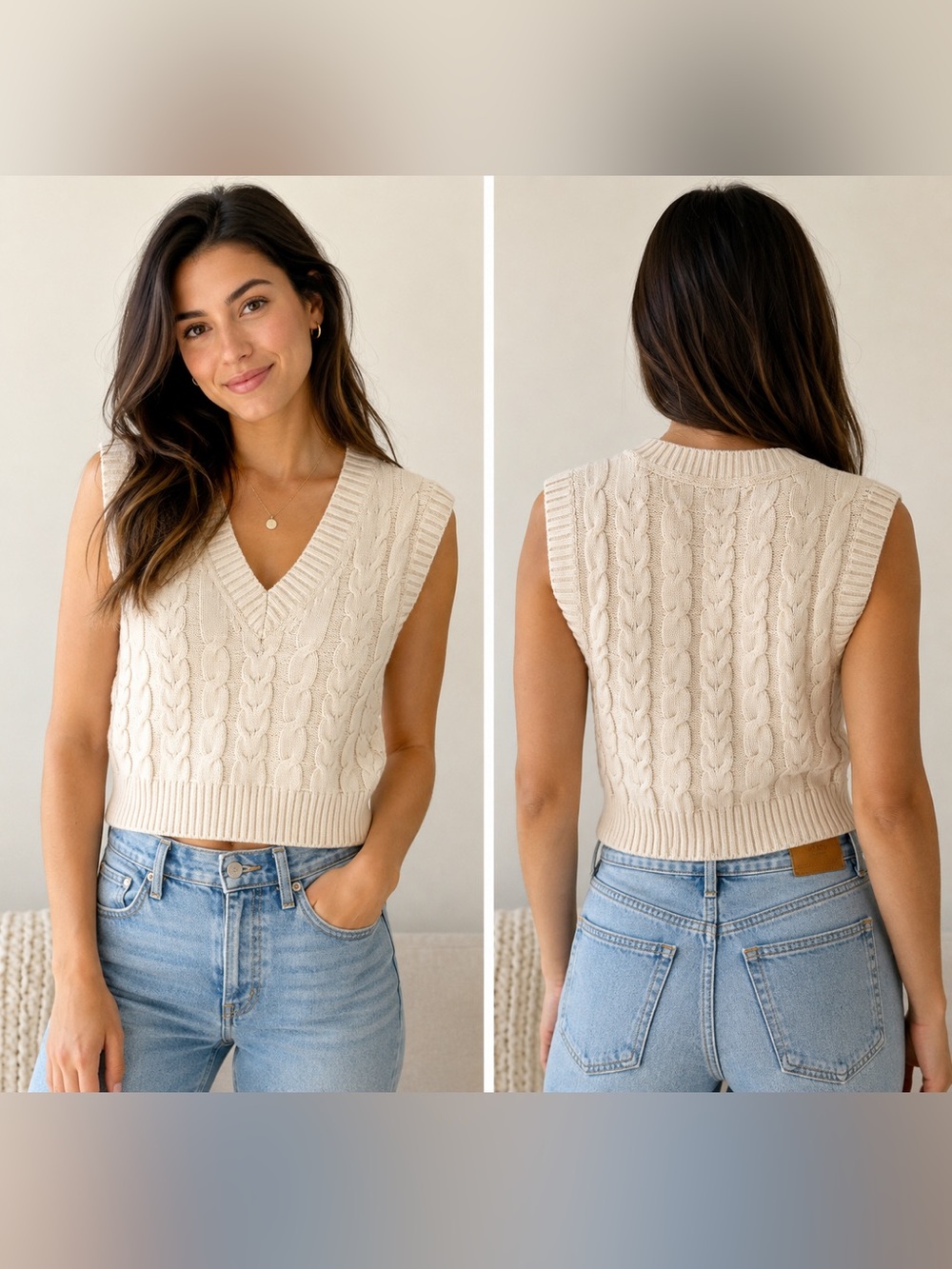 Aritzia Sunday Best Merino Wool Blend Cable Knit Cropped Sweater Vest XS